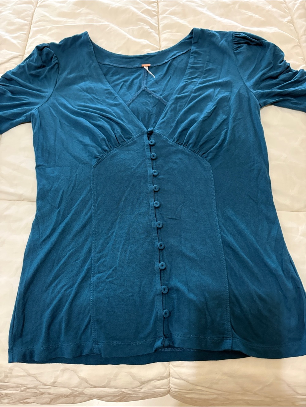 Free People Deep Teal Button-Front V-Neck Top